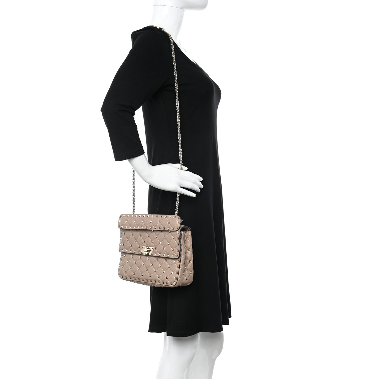 Lambskin Medium Rockstud Spike Shoulder Bag Poudre