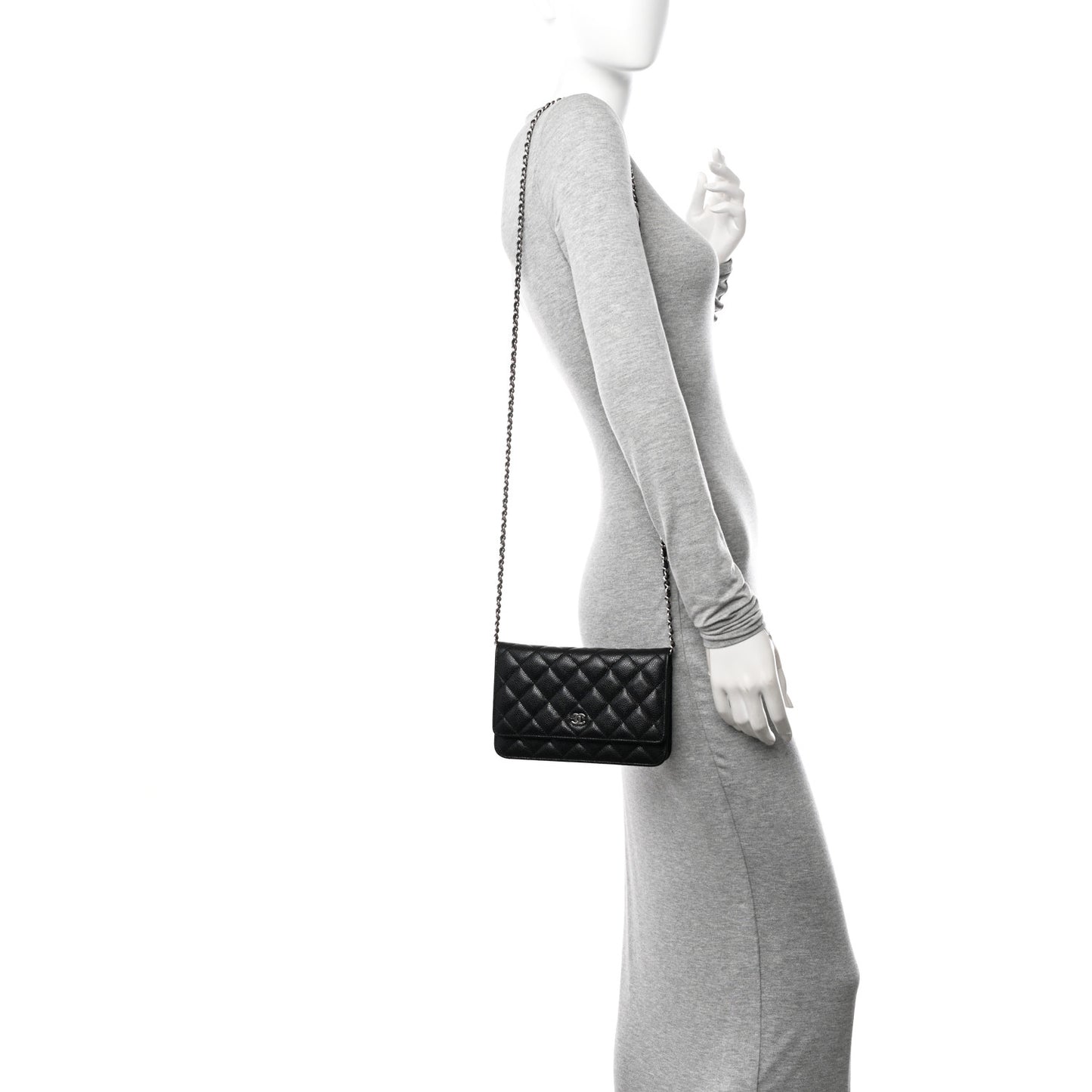 Caviar Quilted Wallet on Chain WOC Black