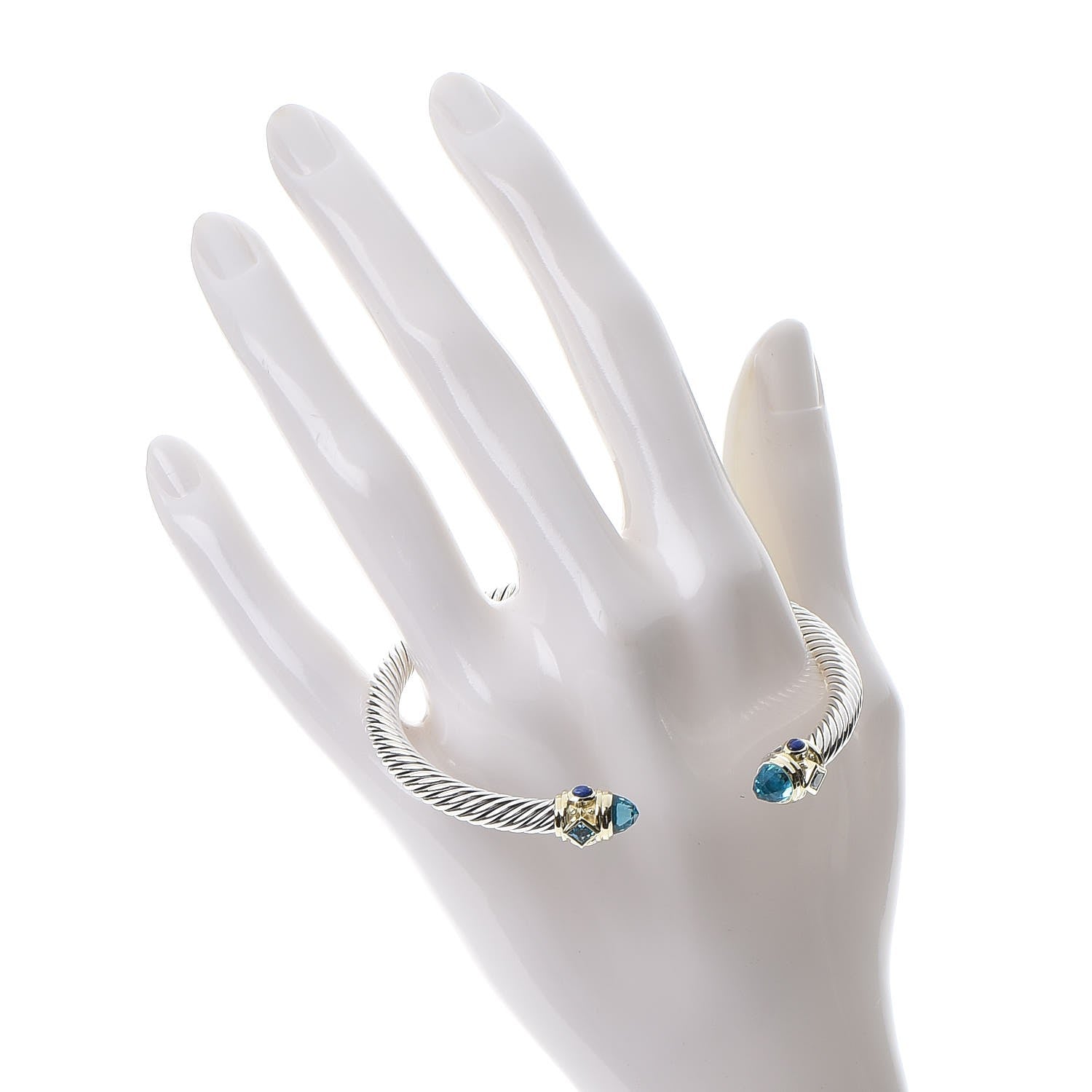 David Yurman Sterling Silver 14K Yellow Gold Blue Topaz Lapis Lazuli 5mm Cable Renaissance Bracelet 2 of 5