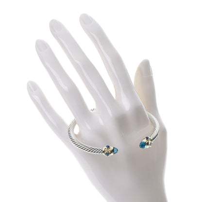 David Yurman Sterling Silver 14K Yellow Gold Blue Topaz Lapis Lazuli 5mm Cable Renaissance Bracelet 2 of 5