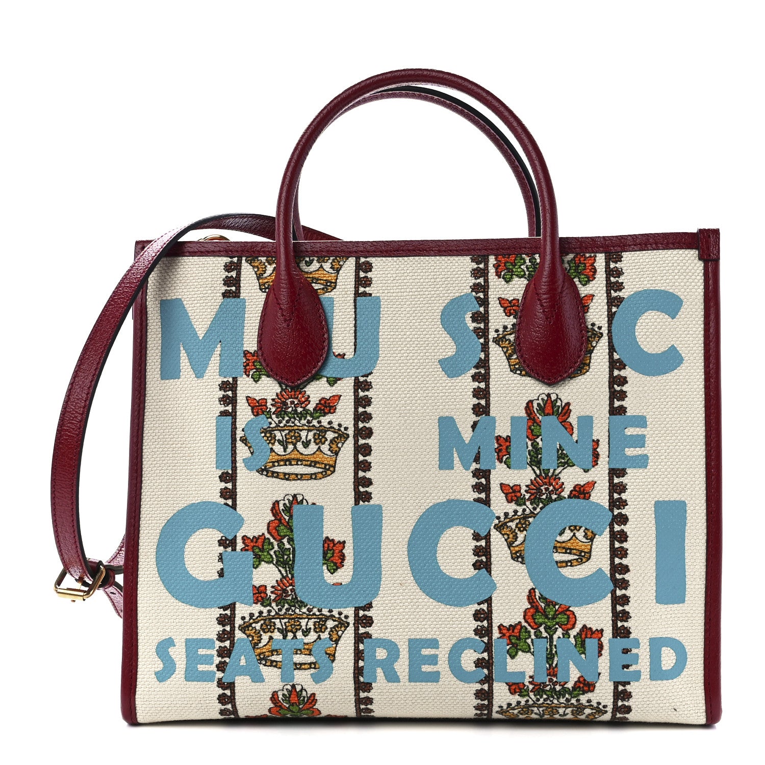 Gucci Canvas Jacquard Calfskin 100 Centennial Music Small Tote Bag Ivory Red 1 of 11