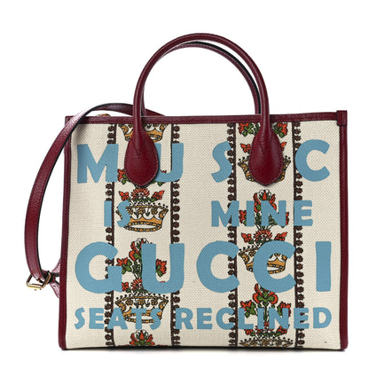 Gucci Canvas Jacquard Calfskin 100 Centennial Music Small Tote Bag Ivory Red 1 of 11