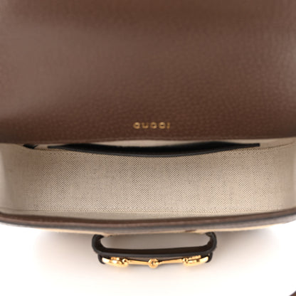Gucci Monogram Jumbo GG Textured Dollar Calfskin Web Mini Horsebit 1955 Shoulder Bag Camel Ebony New Acero 5 of 10