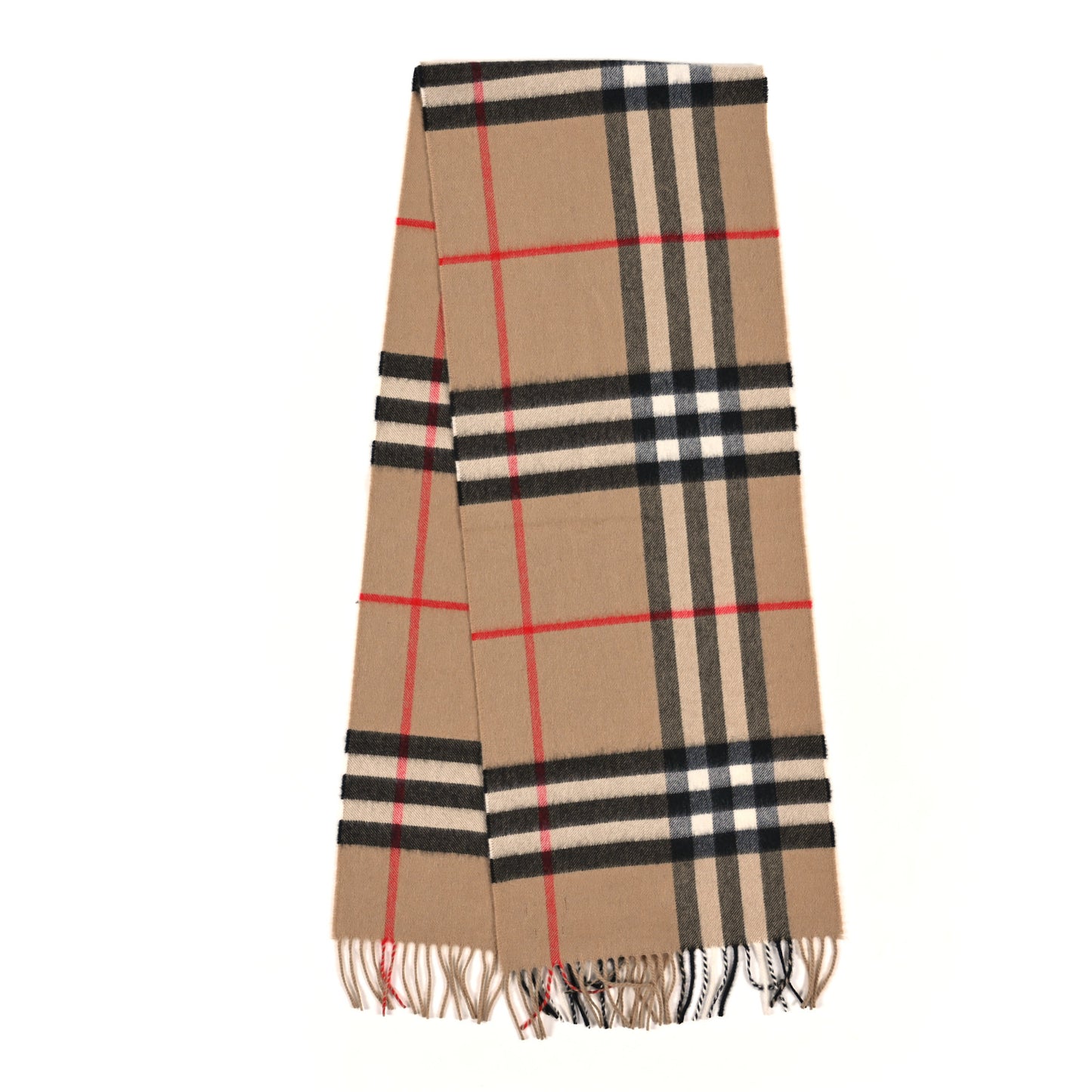 Cashmere Giant Check Fringe Scarf Camel