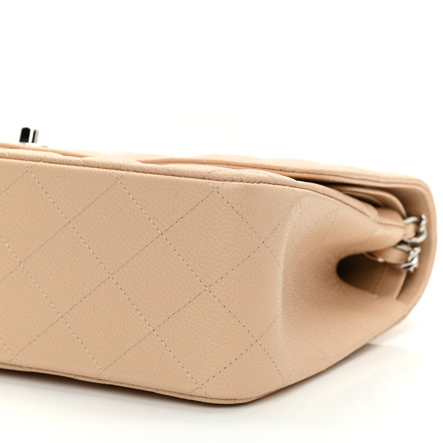 Caviar Quilted Jumbo Double Flap Beige Clair