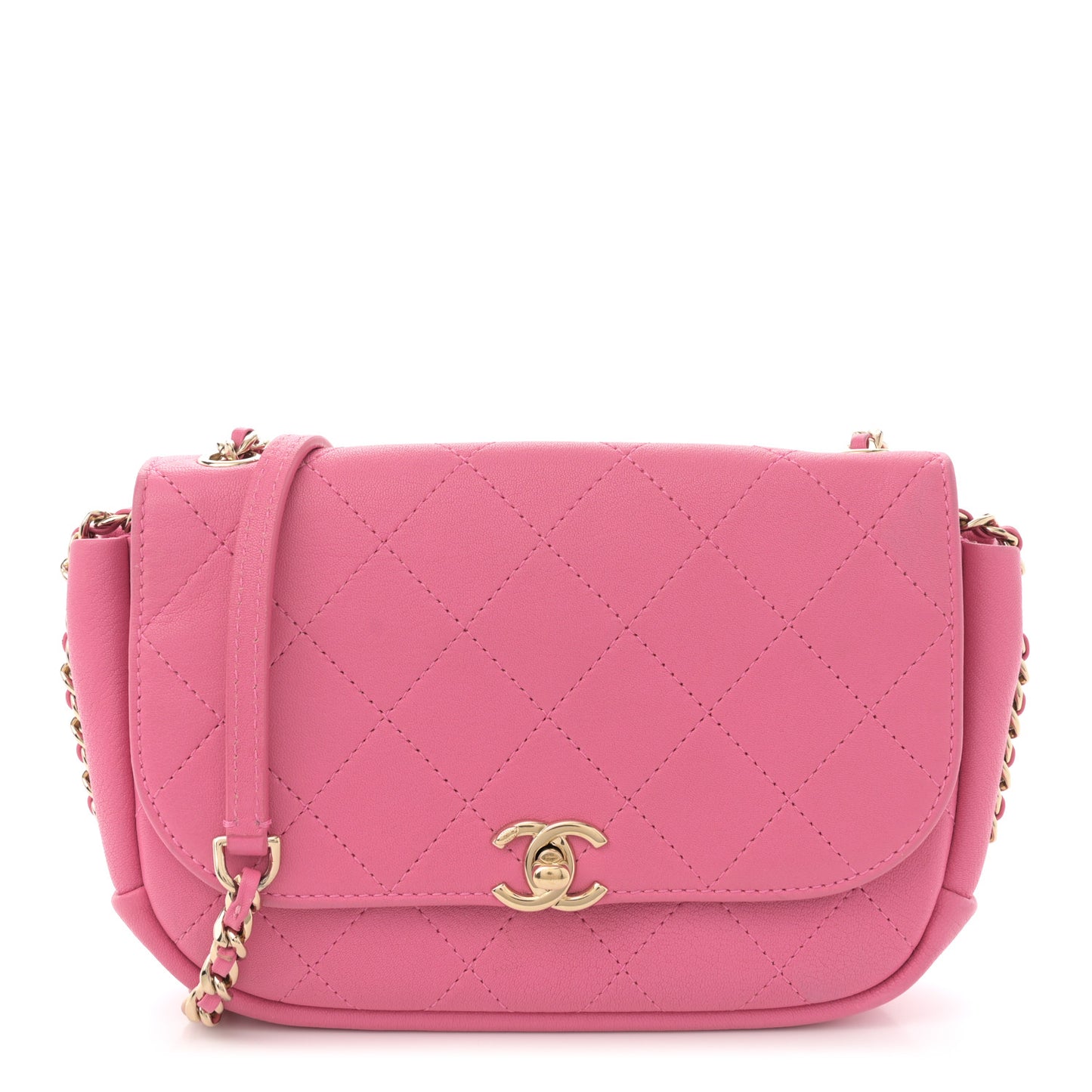 Goatskin Stitched Casual Trip Single Flap Pink