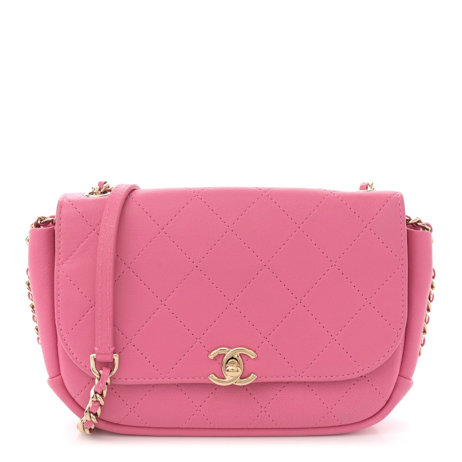 Chanel Goatskin Stitched Casual Trip Single Flap Pink 1 of 11