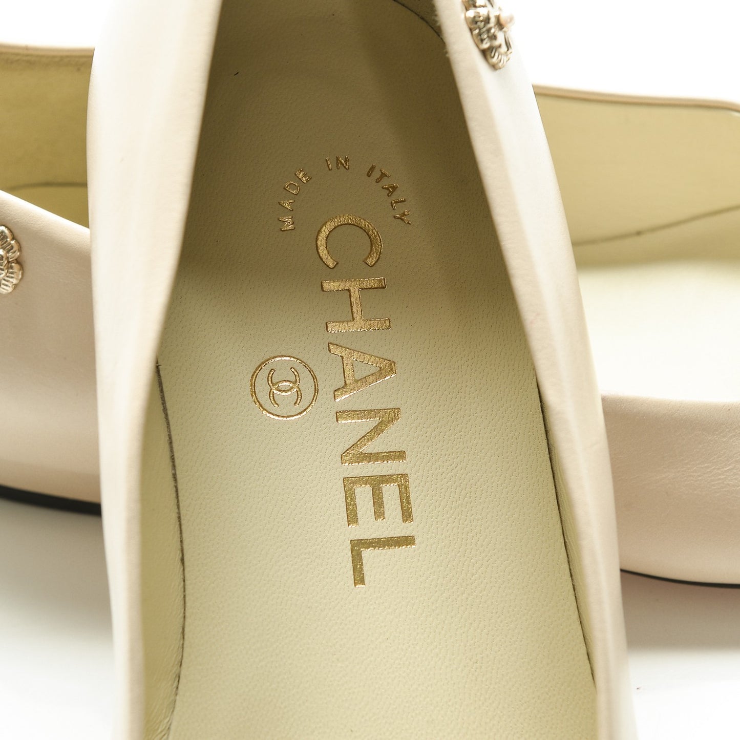 Lambskin Patent Cap Toe Ballerina Flats 35 Beige Black