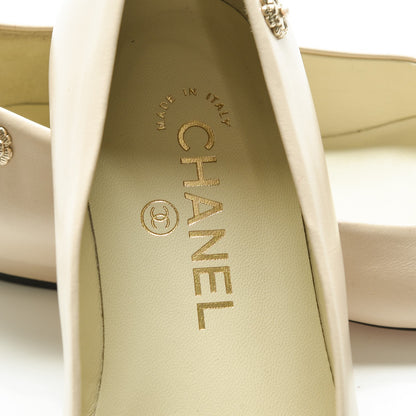 Chanel Lambskin Patent Cap Toe Ballerina Flats 35 Beige Black 8 of 9