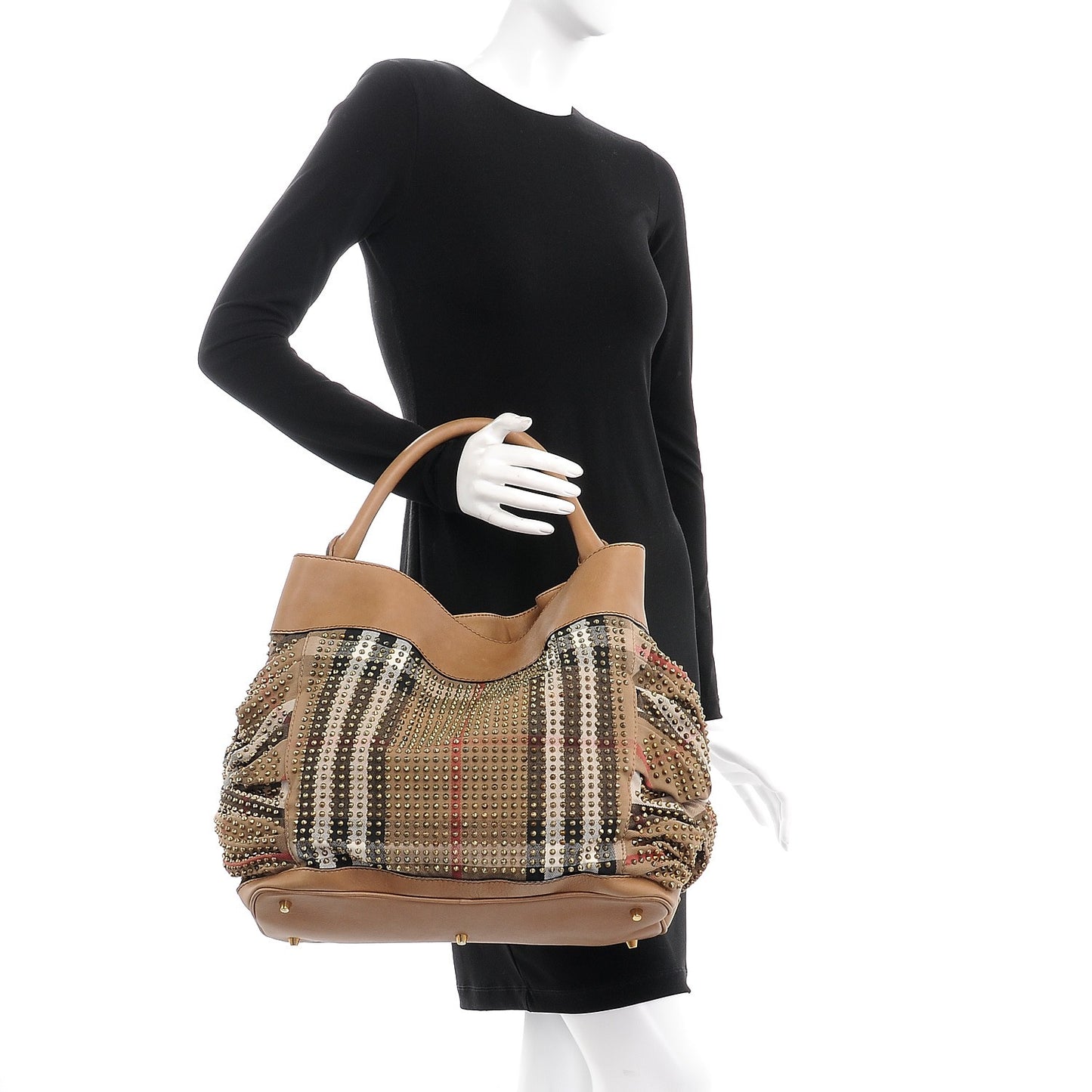 Prorsum Canvas House Check Studded Hobo Dark Sand