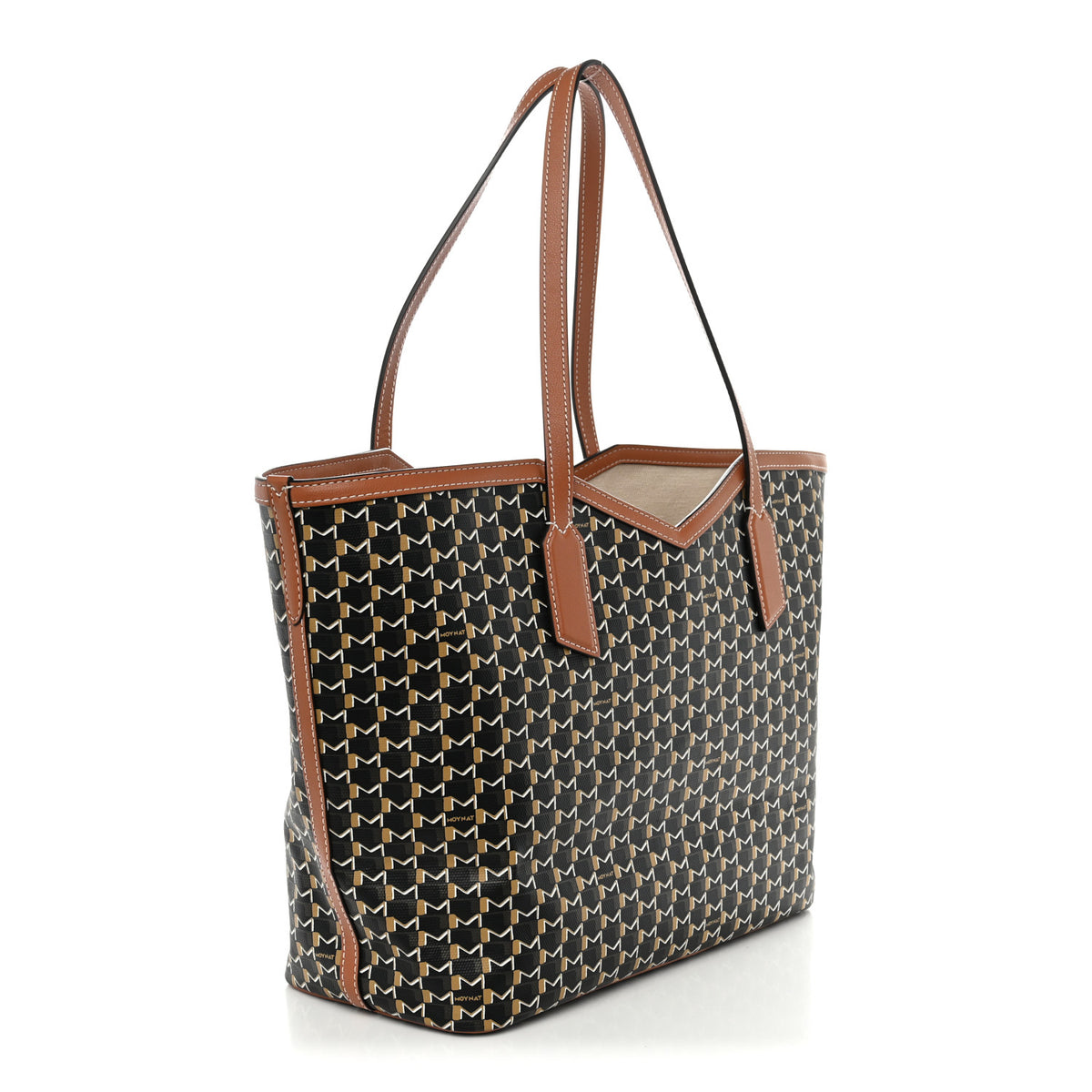 Calfskin Canvas M Tote MM Brown