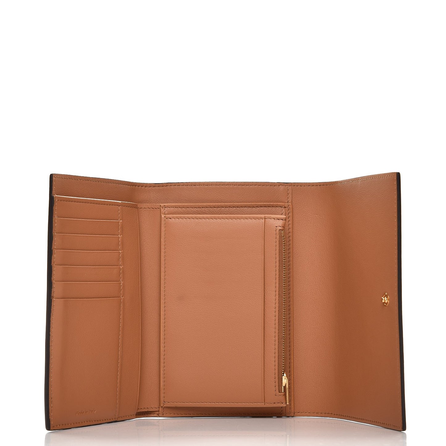 Smooth Lambskin Medium Frame Multifunction Wallet Tan Optic White
