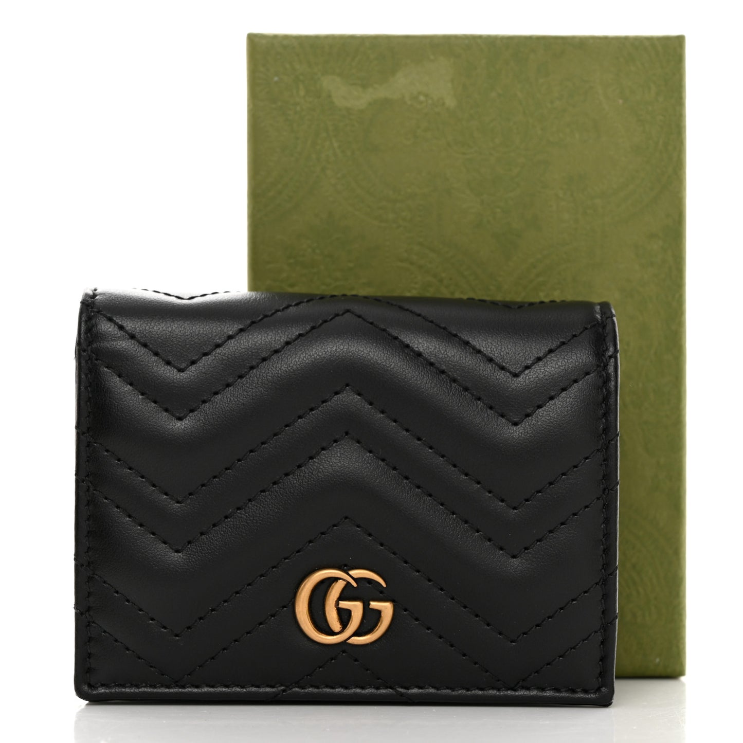 Calfskin Matelasse GG Marmont Card Case Wallet Black