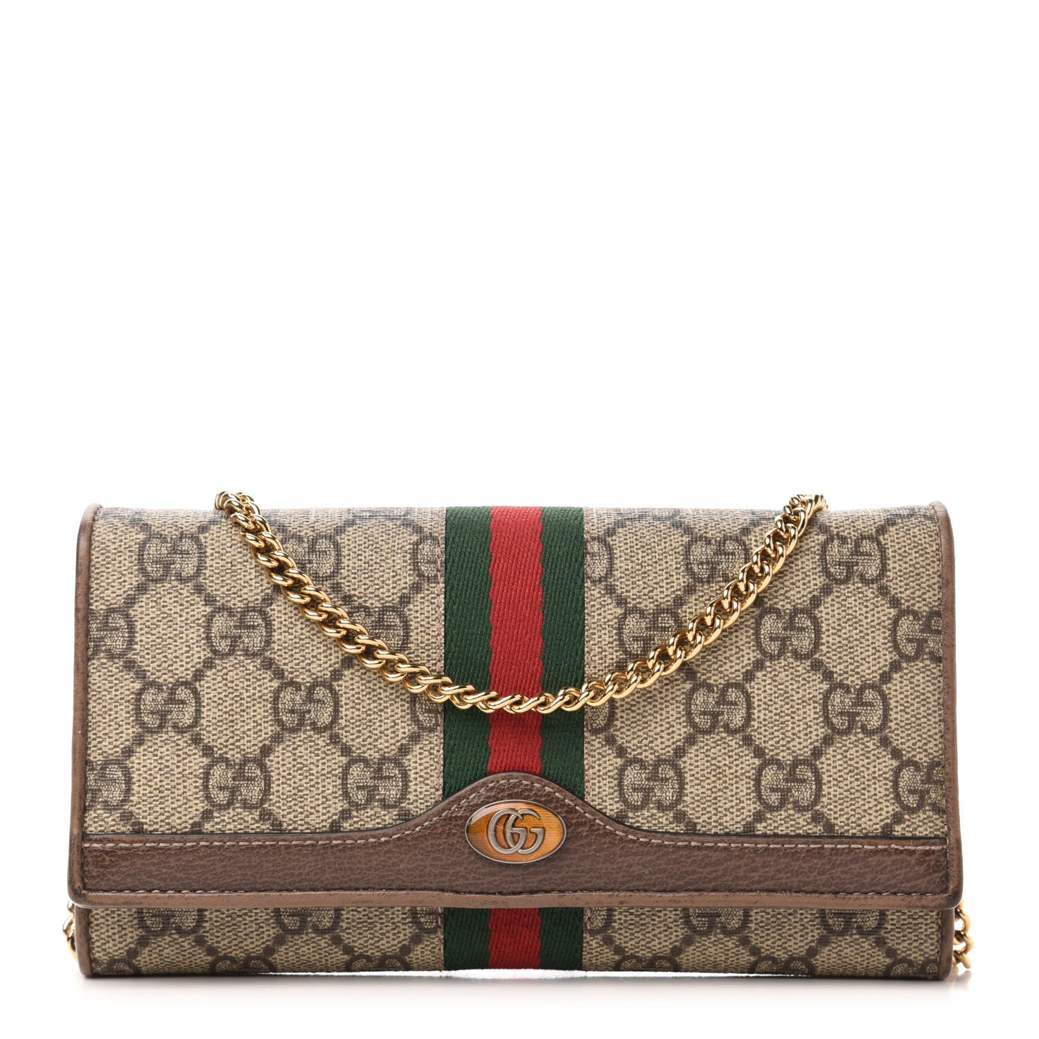 Gucci GG Supreme Monogram Web Ophidia Wallet On Chain Brown 1 of 11