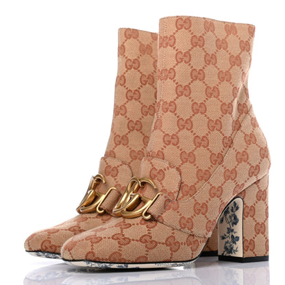 Gucci Monogram Malaga Kid GG Victoire 95mm Ankle Boots 37 Beige Ruggine Rust 3 of 9