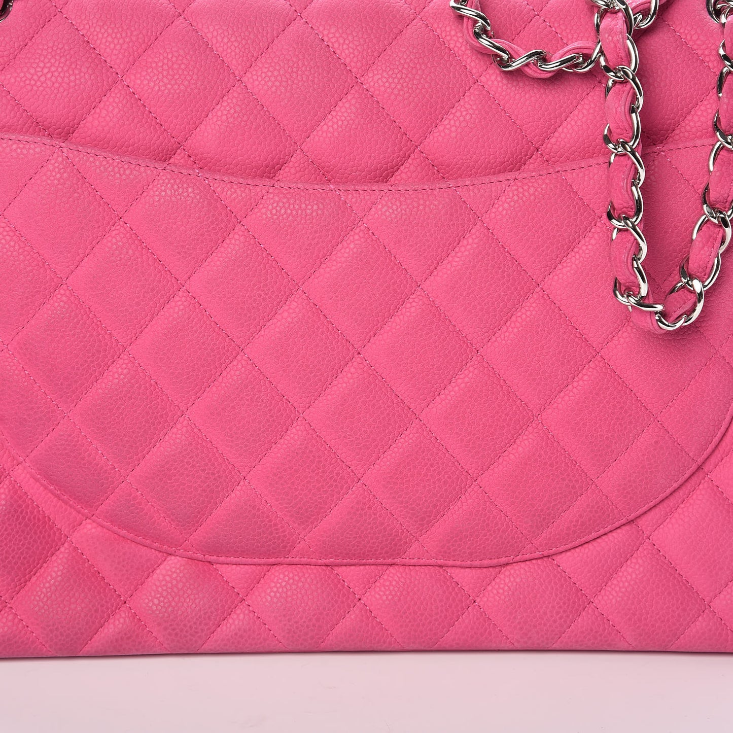 Iridescent Caviar Quilted Maxi Double Flap Hot Pink