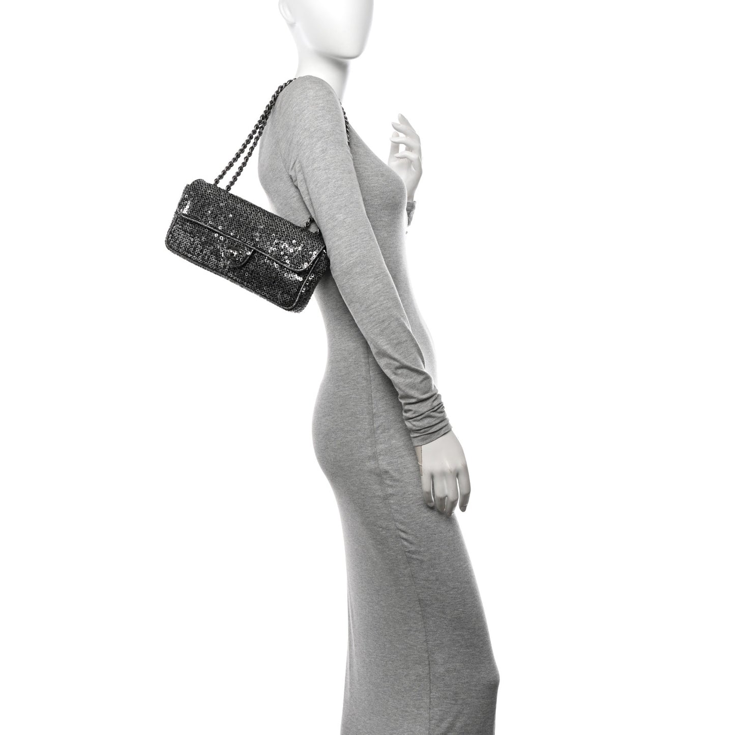 Sequin East West Flap Dark Silver