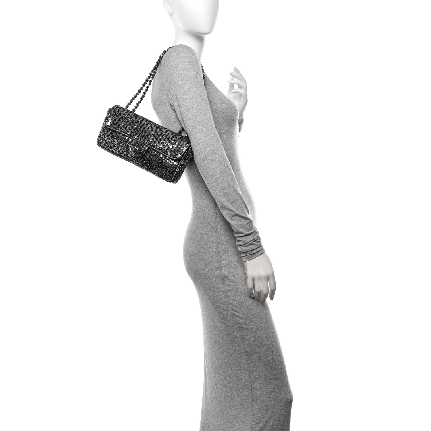 Chanel Sequin East West Flap Dark Silver 2 of 10