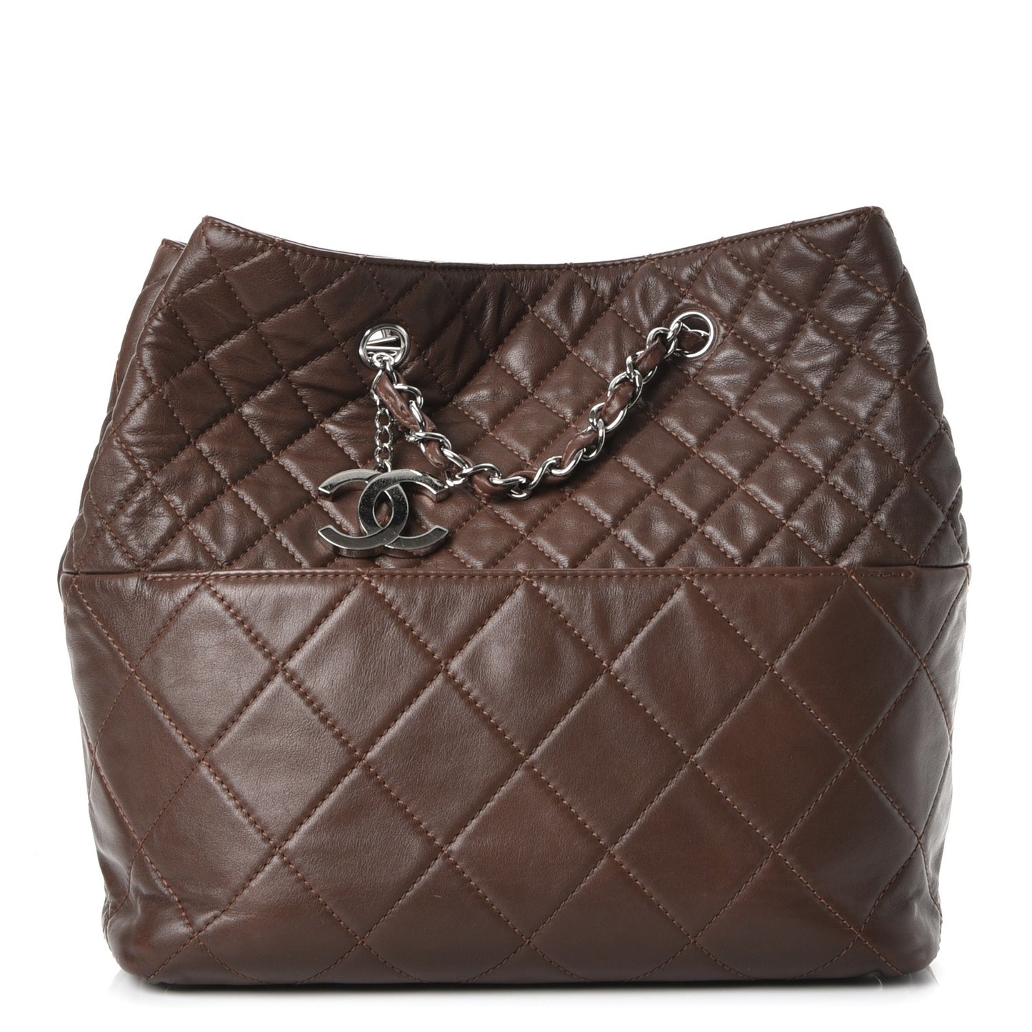 Calfskin Quilted In the Business North South Tote Brown