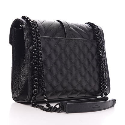 Saint Laurent Grain De Poudre Textured Mixed Matelasse Triquilt Medium Monogram Satchel Black 2 of 9