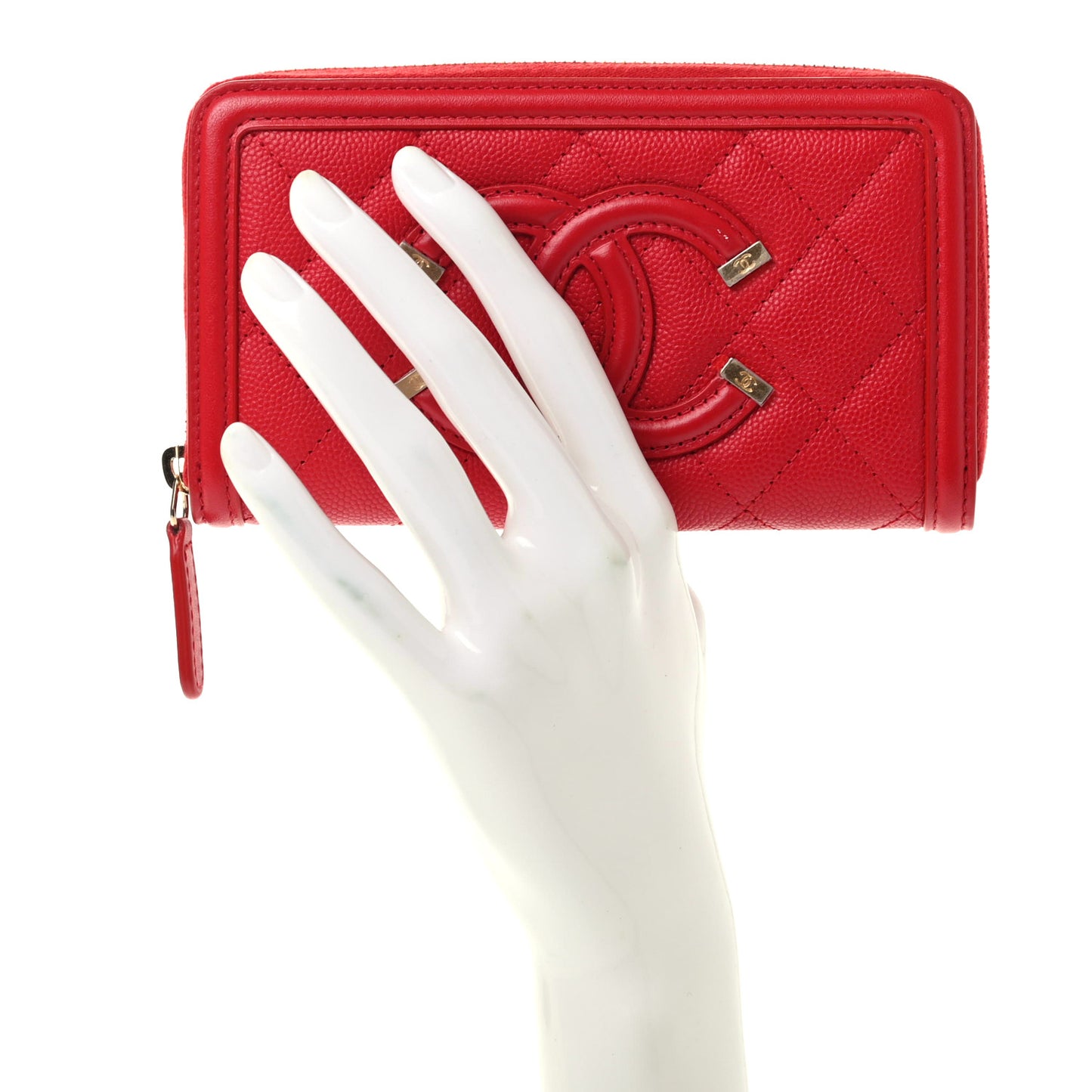 Caviar Quilted Medium Filigree Zip Around Wallet Dark Red