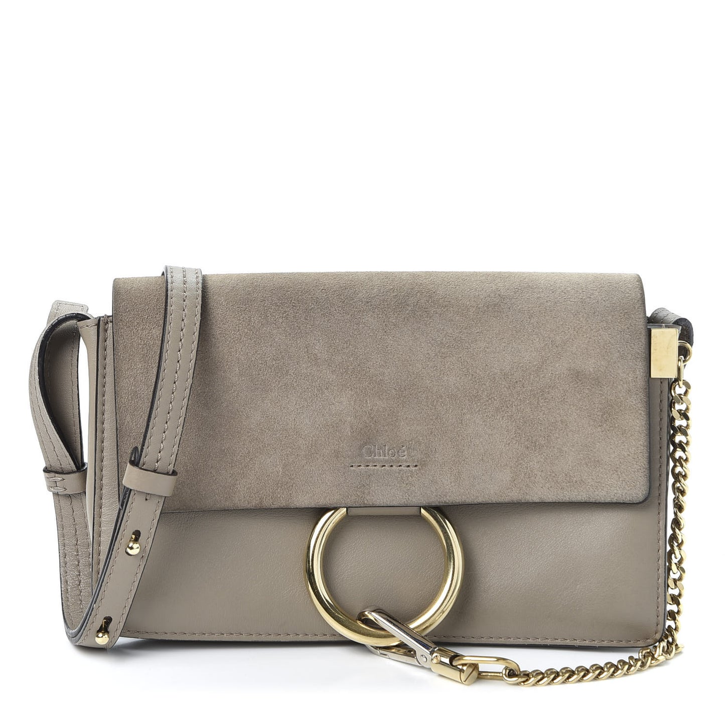Suede Calfskin Small Faye Shoulder Bag Motty Grey