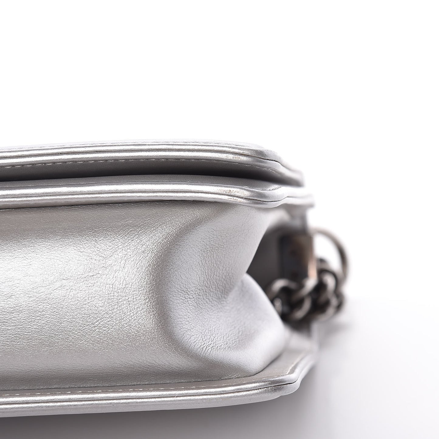 Metallic Calfskin Quilted New Medium Boy Flap Silver