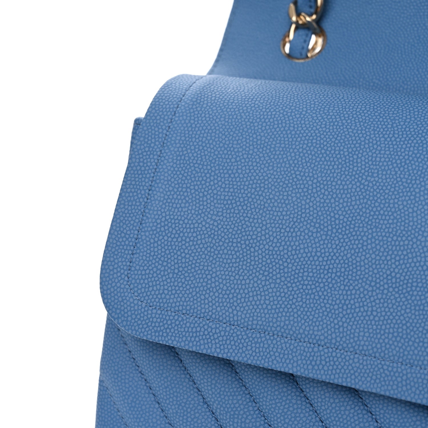 Chanel Caviar Flat Chevron Quilted Jumbo Double Flap Blue 13 of 14