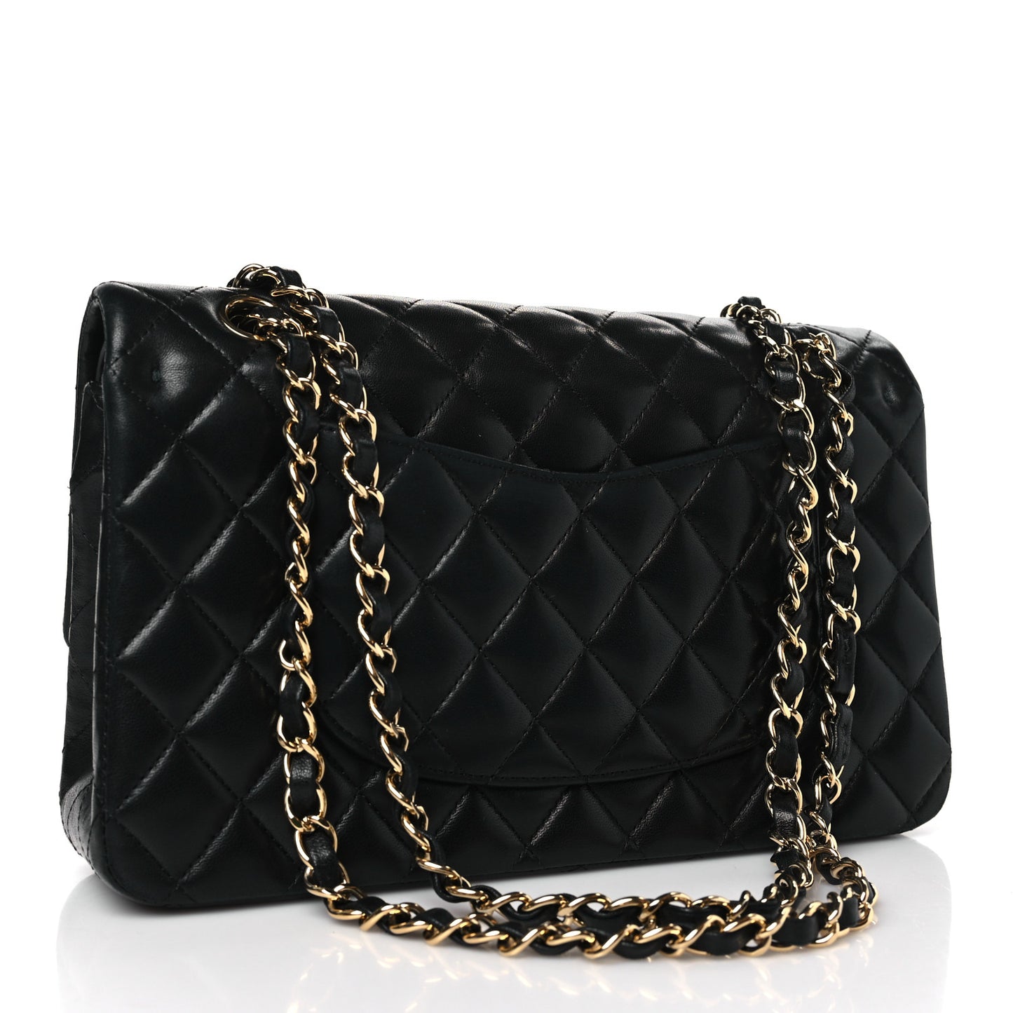 Lambskin Quilted Medium Double Flap Black