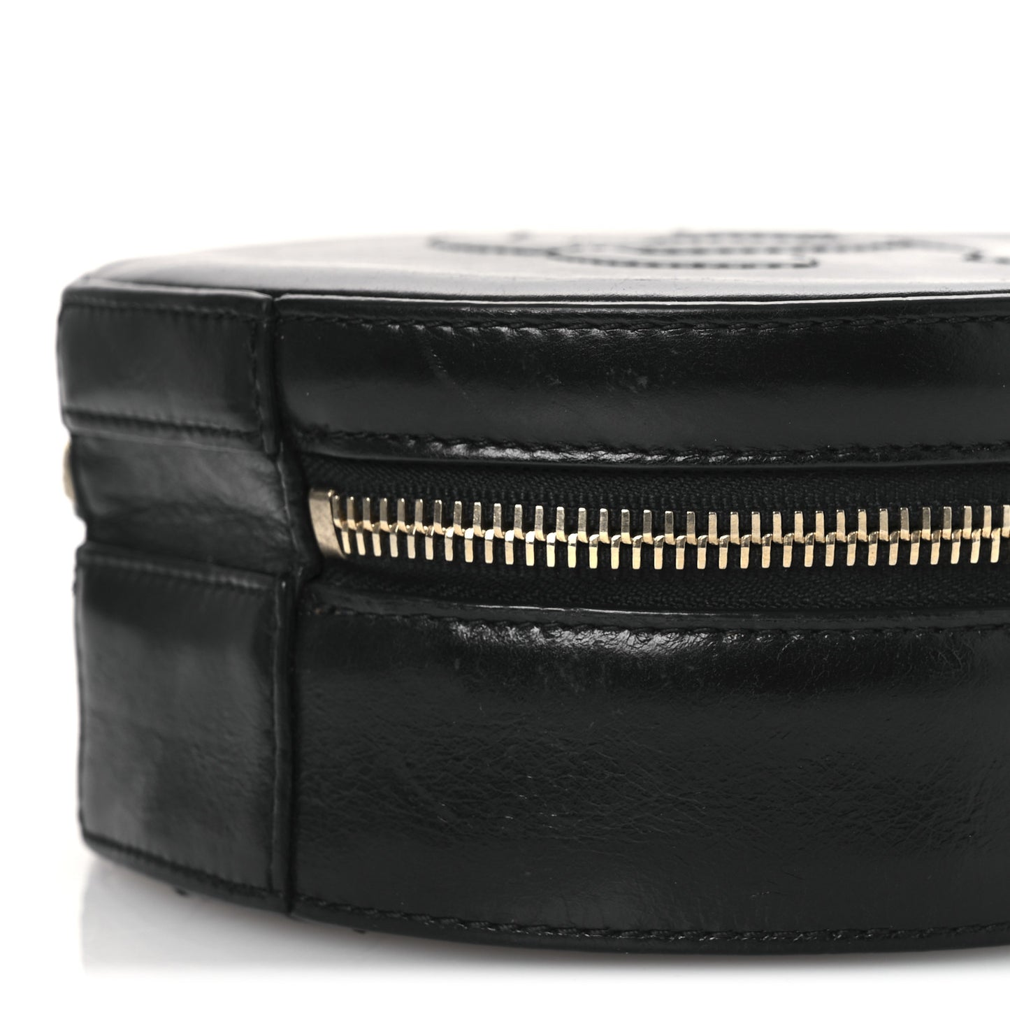 Glazed Calfskin Round As Earth Evening Bag Black