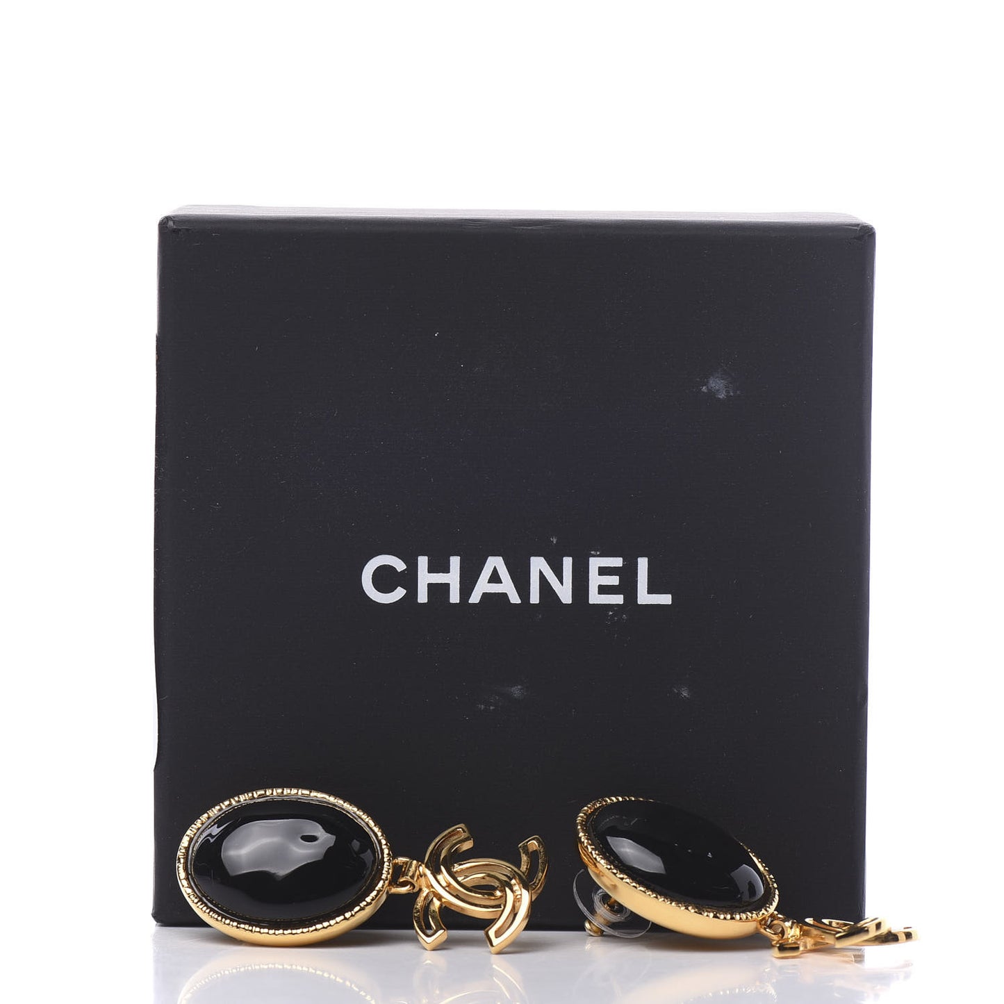 Resin Metal Obazine CC Drop Earrings Gold Black