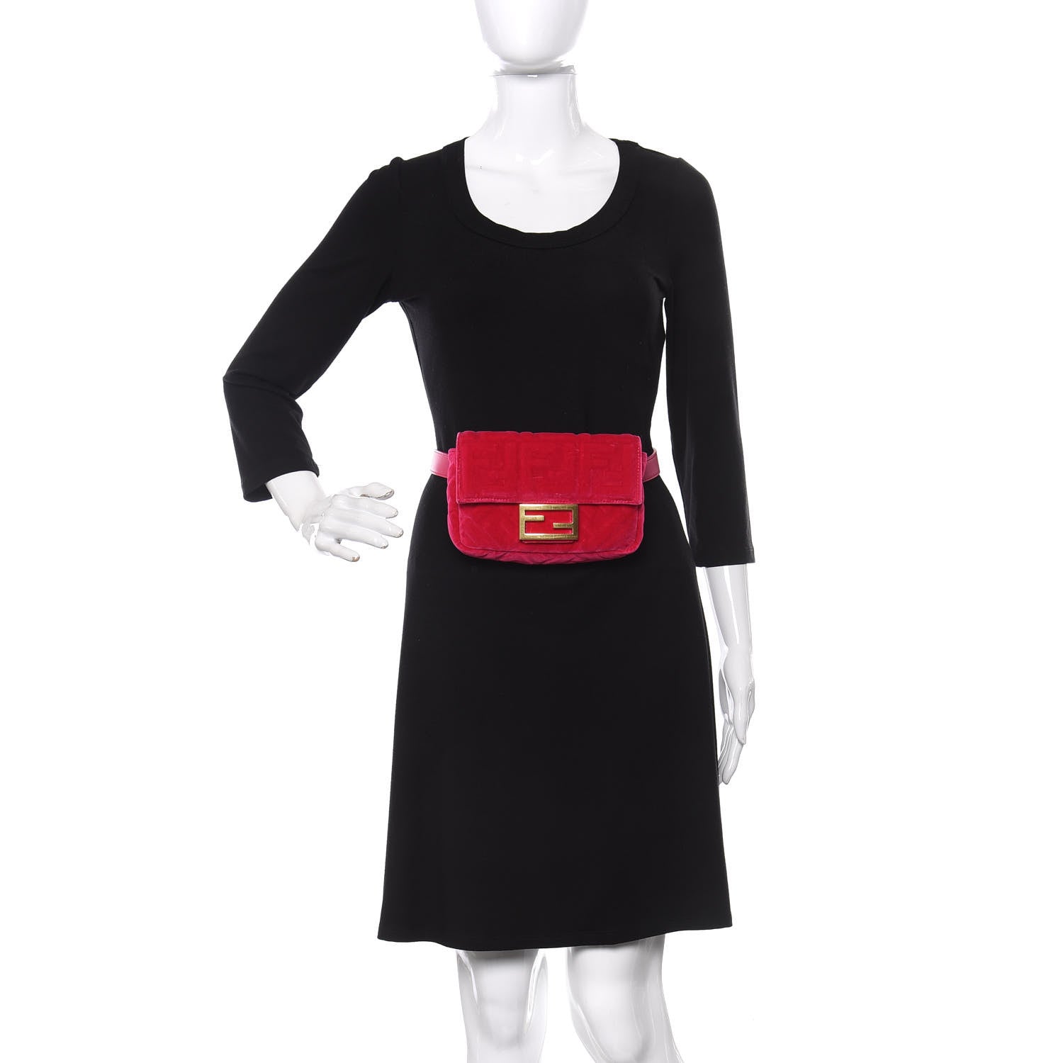 Fendi Velvet FF Embossed Hip Belt Baguette Bag Fuxia 2 of 13