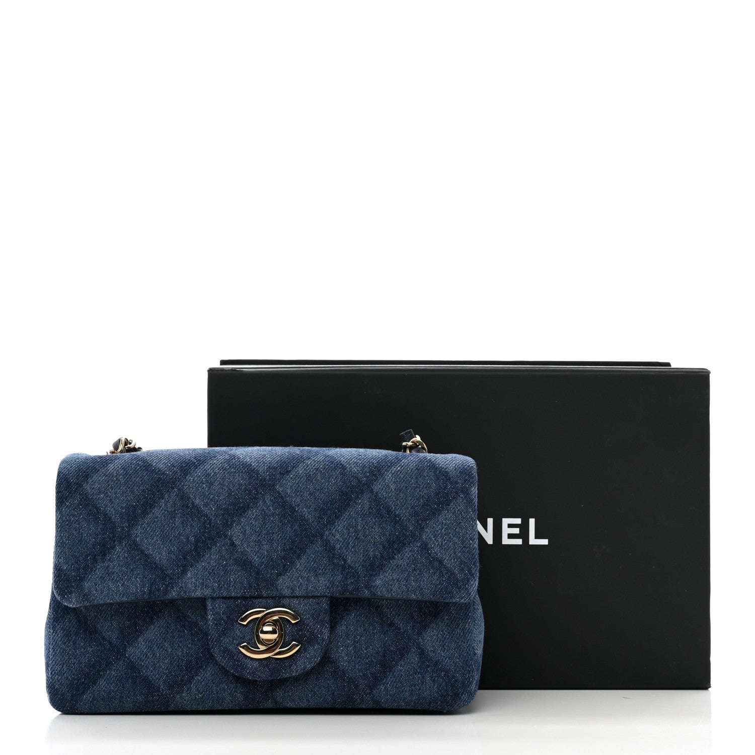 Chanel Printed Denim Quilted Mini Rectangular Flap Dark Blue 11 of 11