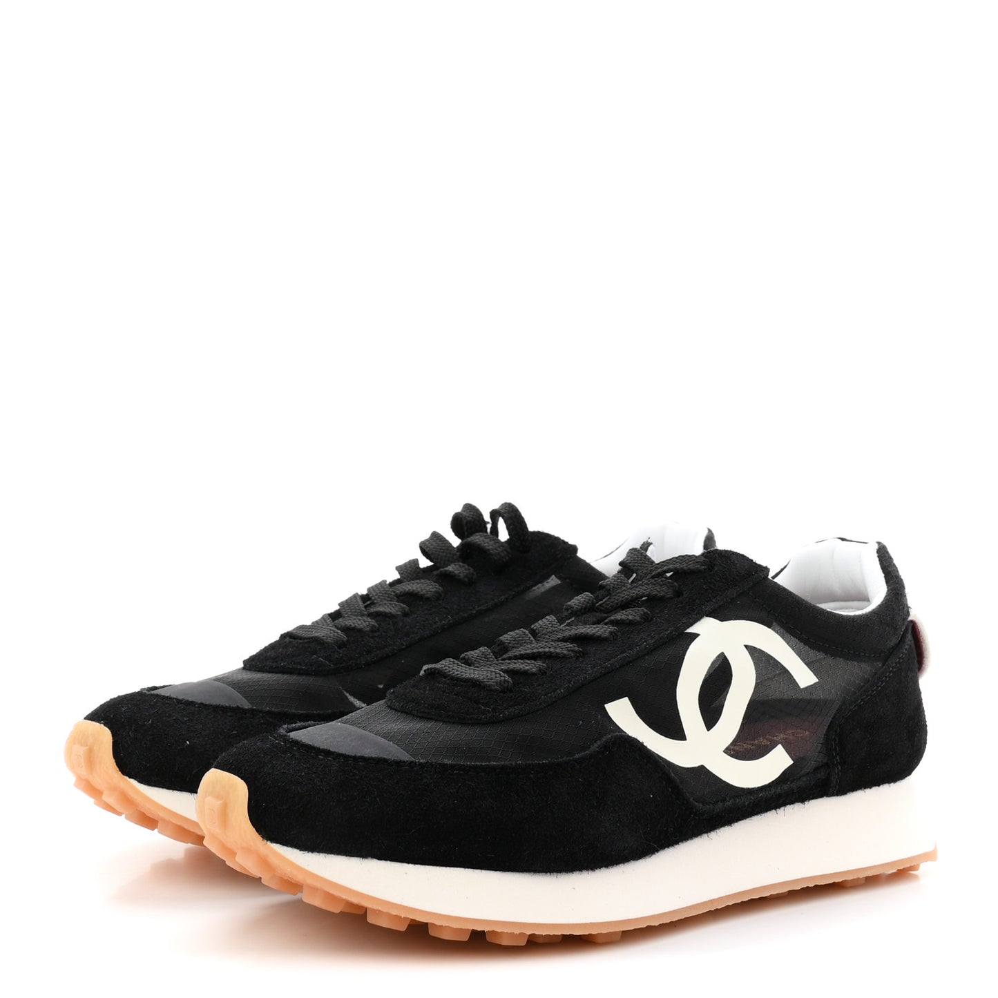 Mesh Suede Calfskin Womens Logo Sneakers 38 Black White