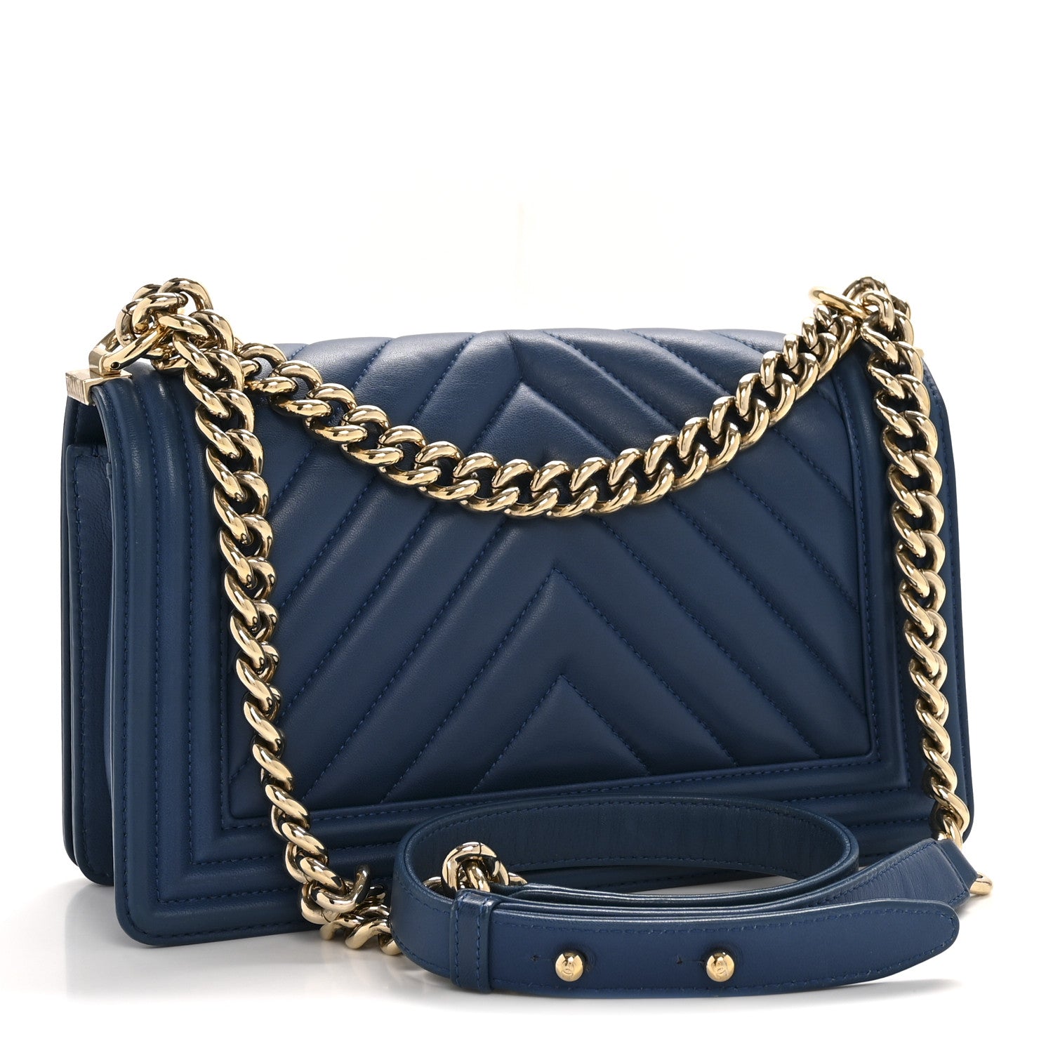 Chanel Lambskin Chevron Quilted Medium Boy Flap Blue 3 of 14