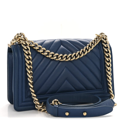 Chanel Lambskin Chevron Quilted Medium Boy Flap Blue 3 of 14