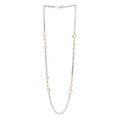 David Yurman Sterling Silver 18K Yellow Gold Amethyst Cultured Pearl Figaro Chain Necklace 3 of 4
