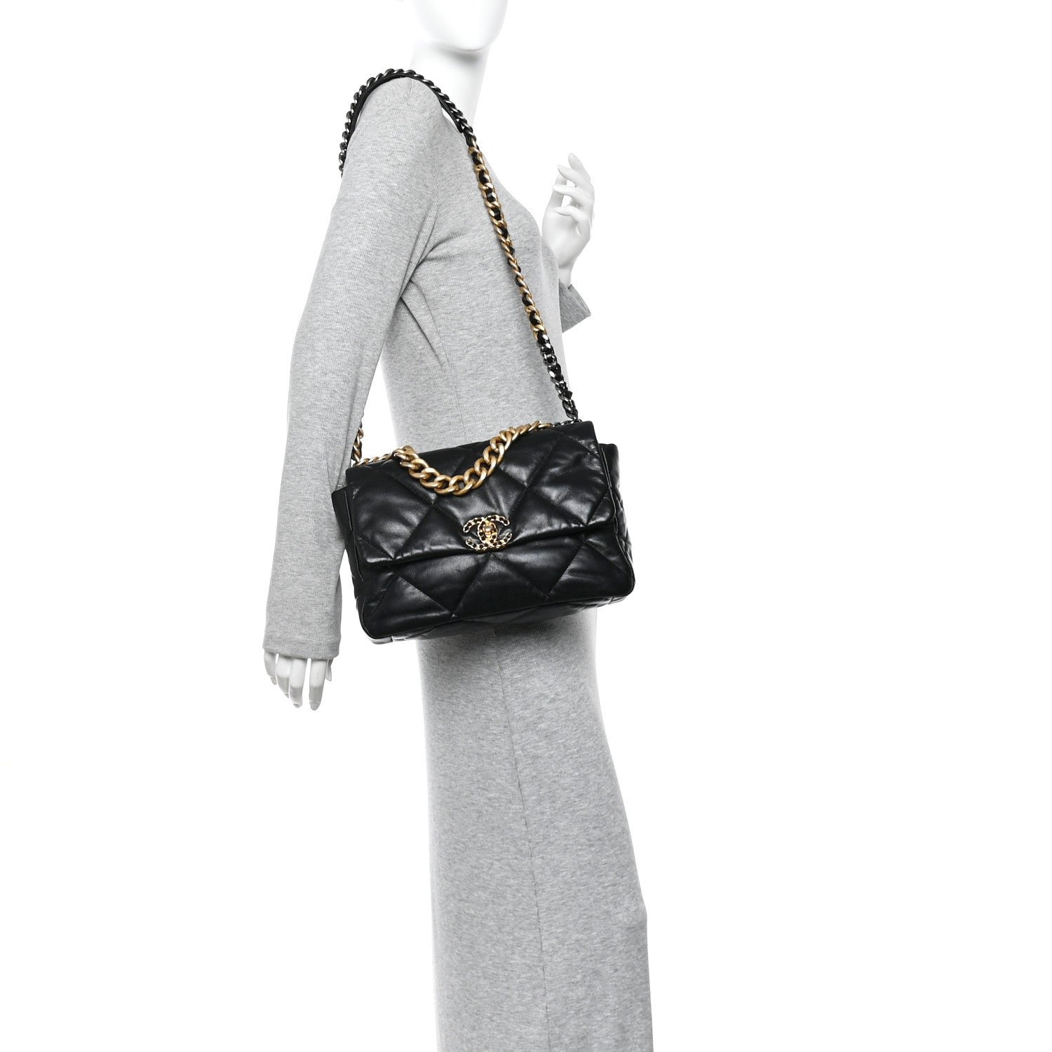 Chanel Shiny Goatskin Quilted Large Chanel 19 Flap Black 2 of 11