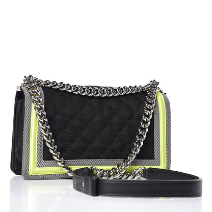 Chanel Canvas Quilted Medium Fluo Boy Flap Black Grey Yellow 3 of 11