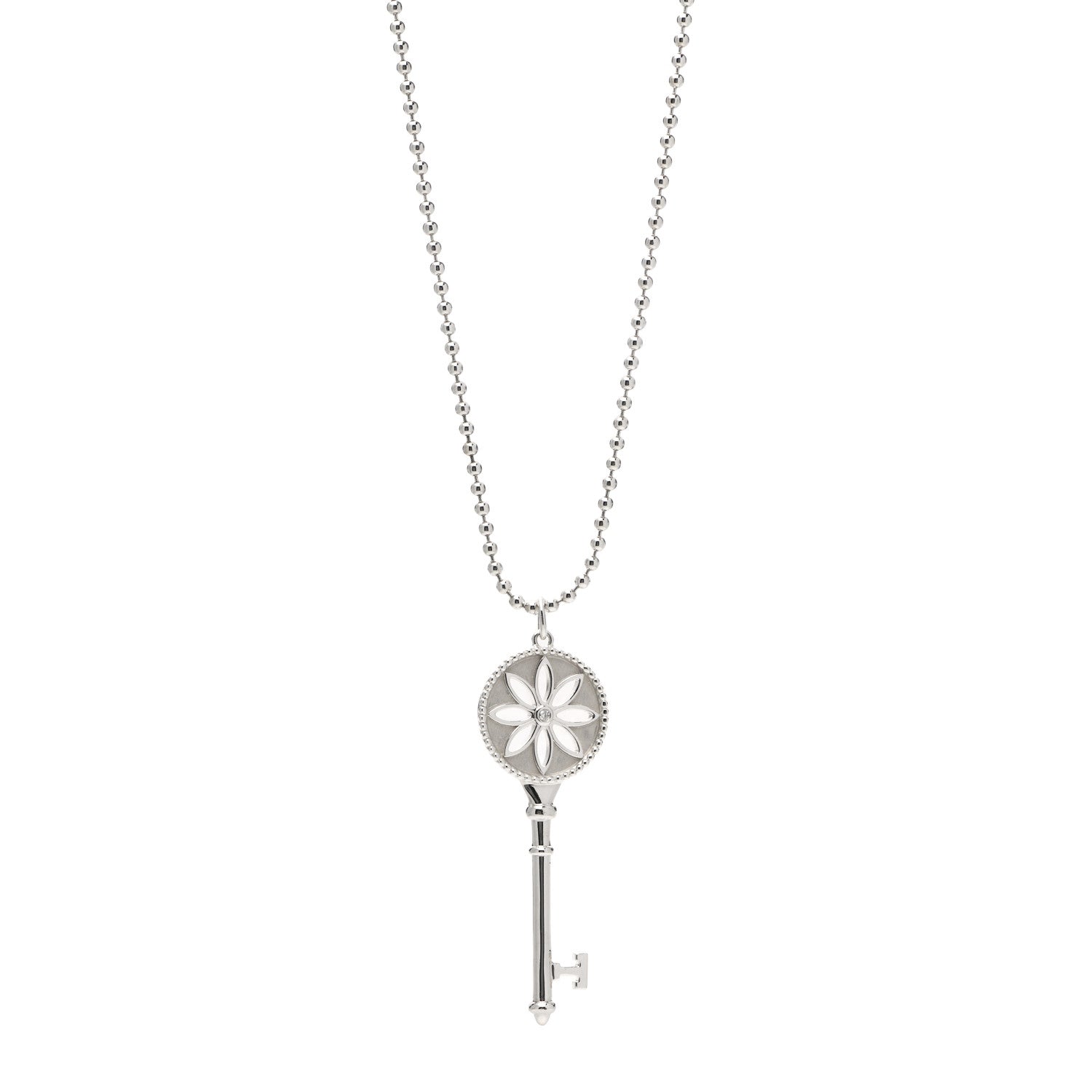 Tiffany Sterling Silver Diamond Large Daisy Key Pendant Link Necklace 1 of 5