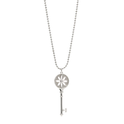 Tiffany Sterling Silver Diamond Large Daisy Key Pendant Link Necklace 1 of 5