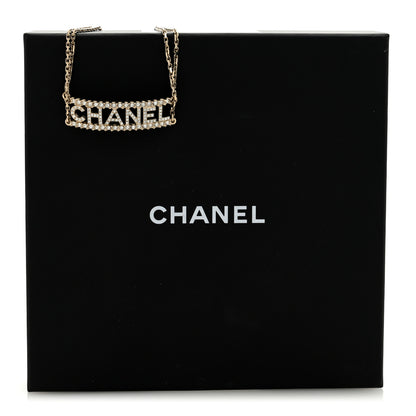 Chanel Metal Crystal Logo Choker Necklace Gold 5 of 5