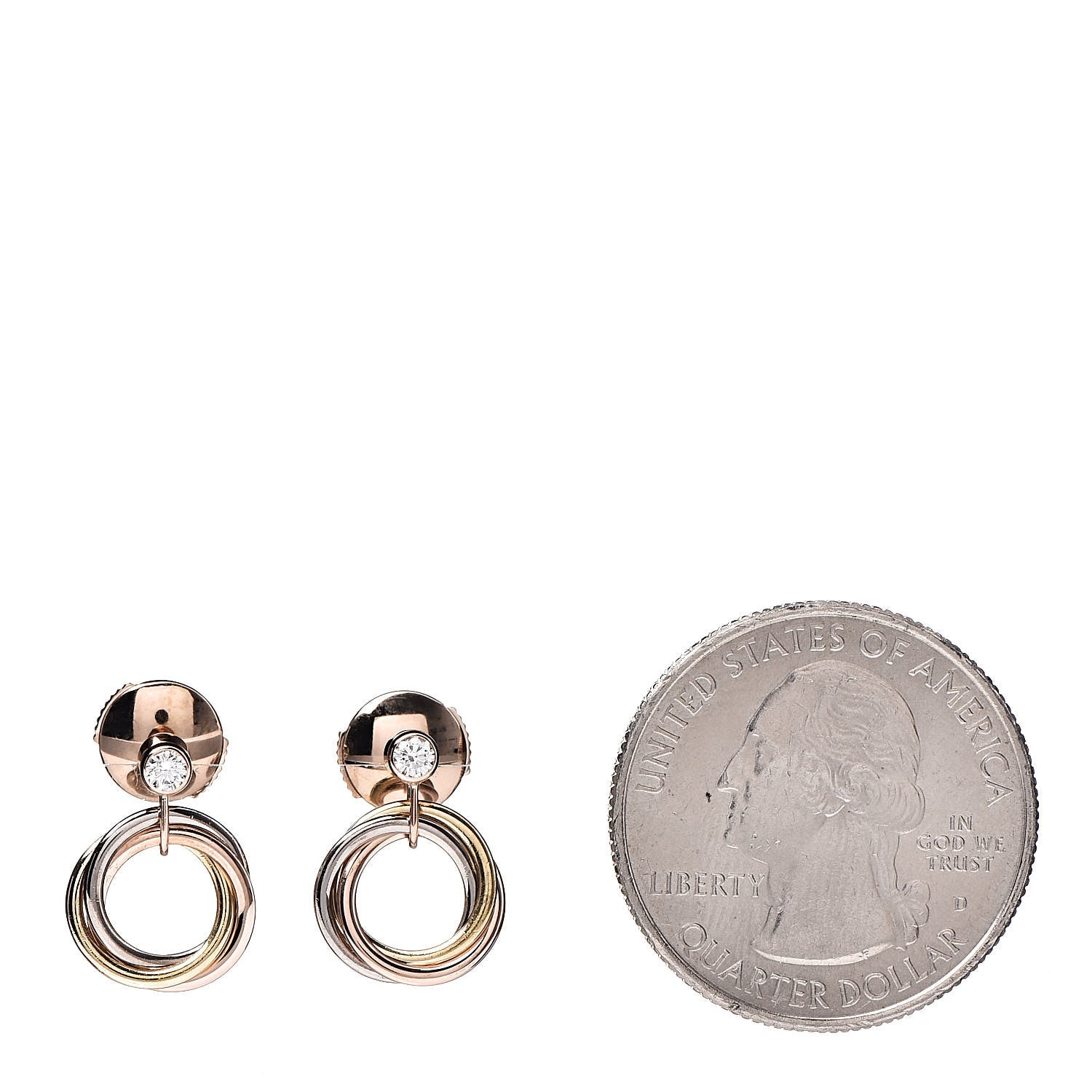 Cartier 18K Pink Yellow White Gold Diamond Trinity Drop Earrings 2 of 5