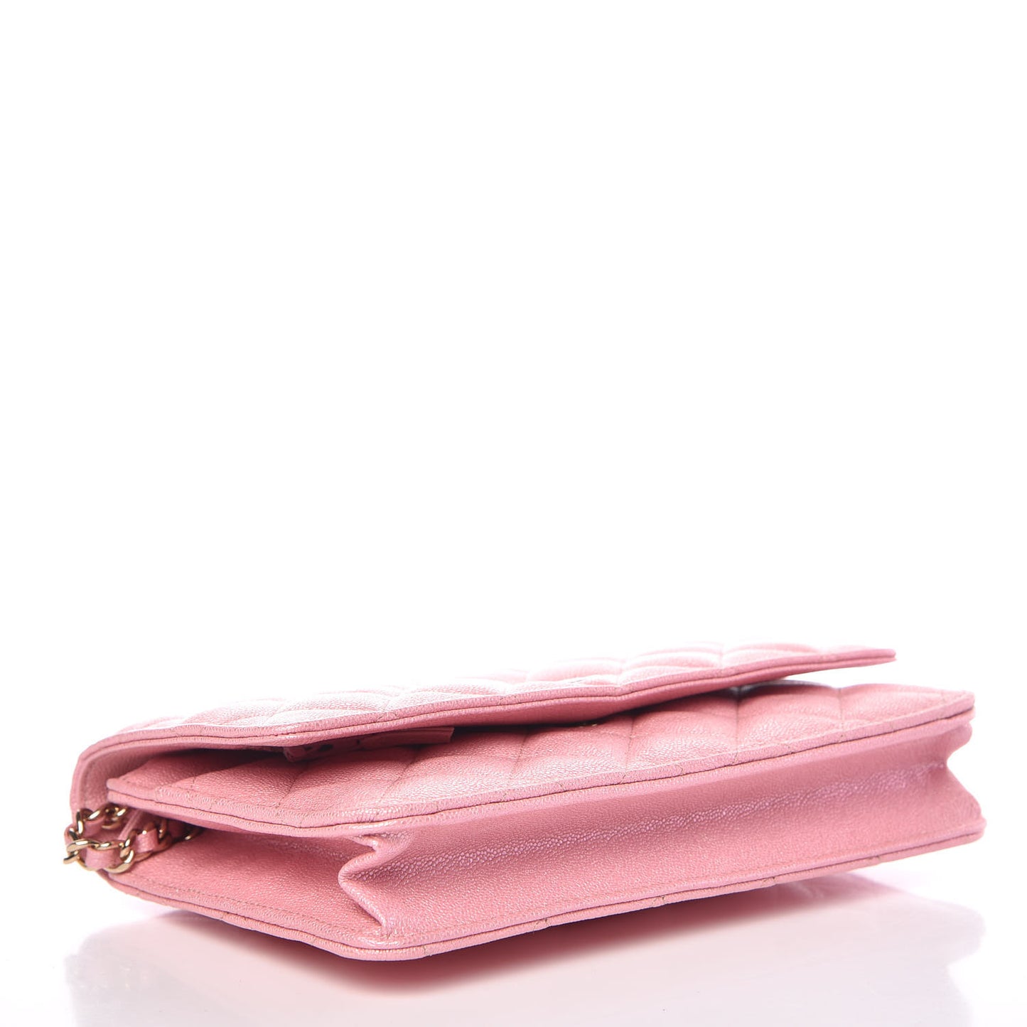 Iridescent Caviar Quilted Wallet on Chain WOC Rose Pink