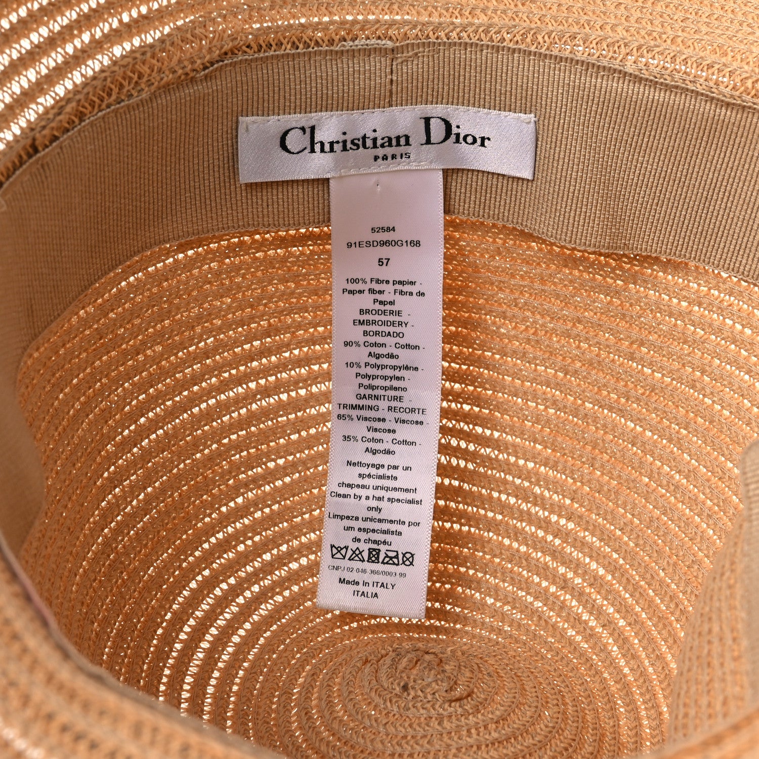Christian Dior Straw Brim Hat 57 Natural 8 of 8
