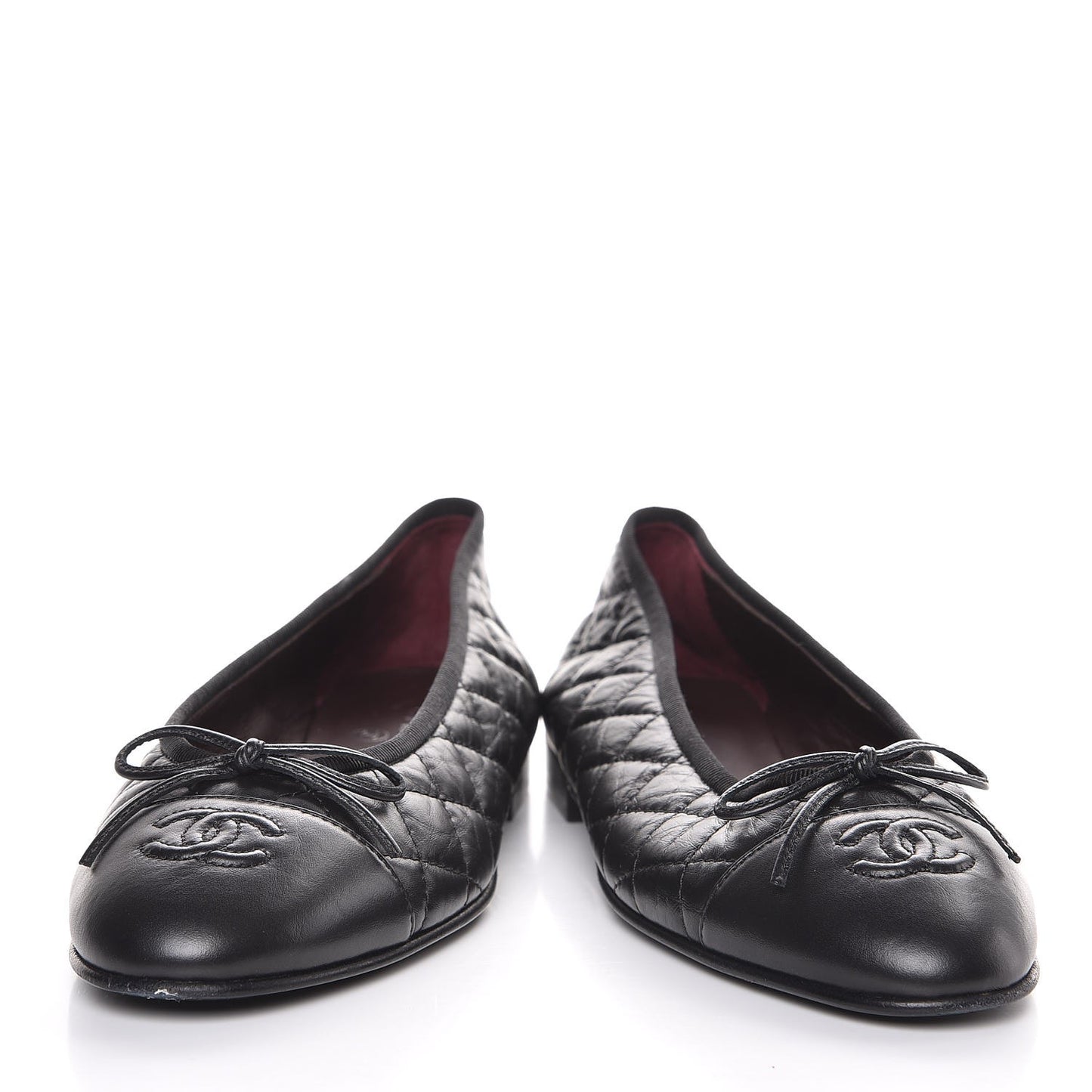 Aged Calfskin Quilted CC Cap Toe Ballerina Flats 38 Black