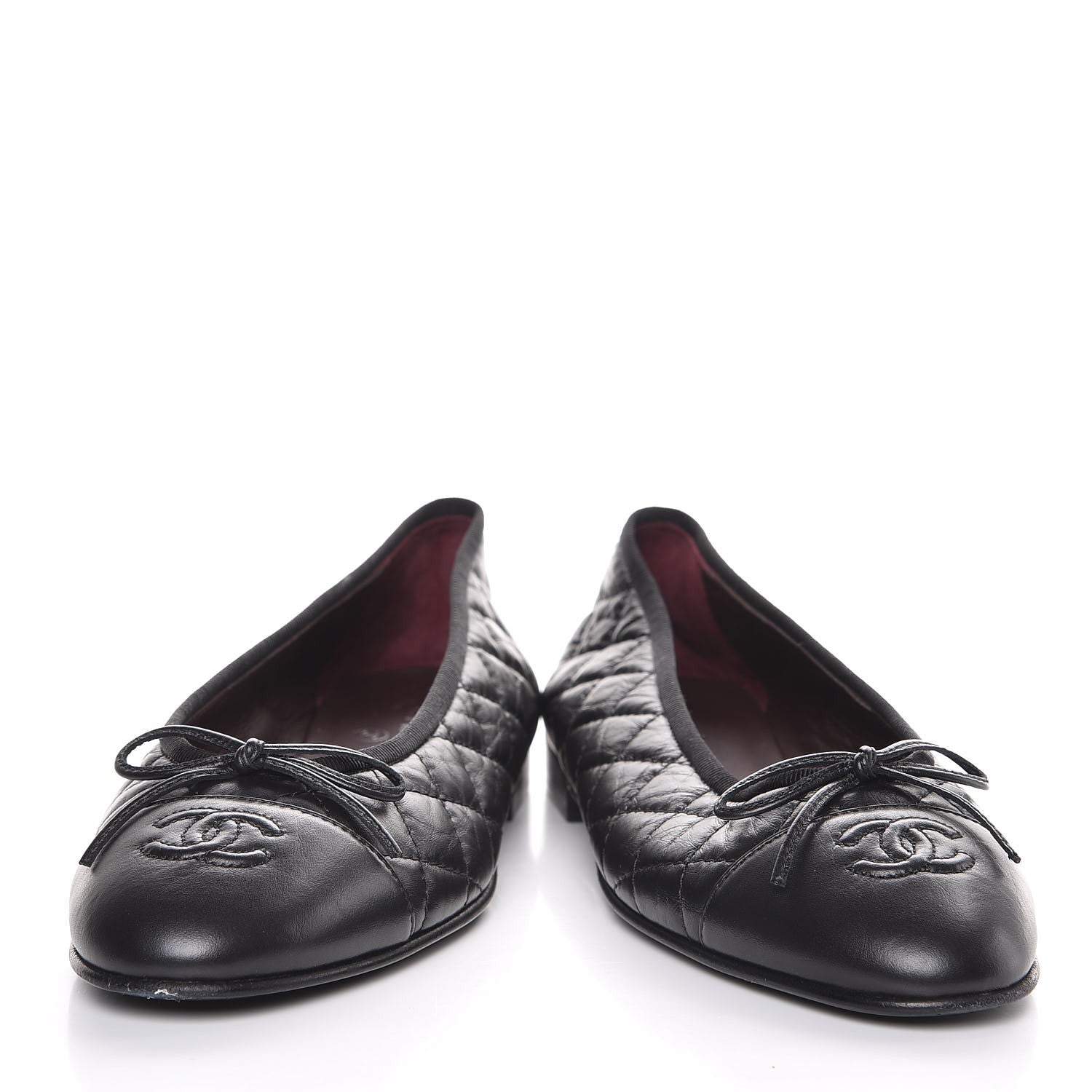 Chanel Aged Calfskin Quilted CC Cap Toe Ballerina Flats 38 Black 6 of 12