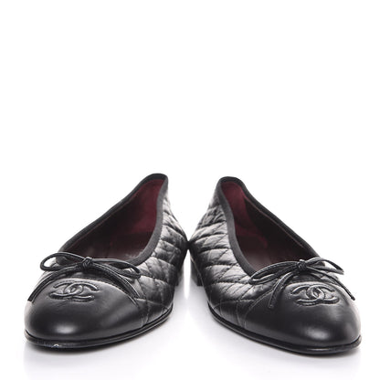 Chanel Aged Calfskin Quilted CC Cap Toe Ballerina Flats 38 Black 6 of 12