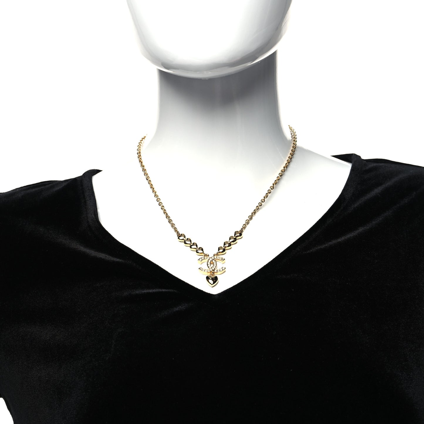 Crystal CC Heart Link Pendant Necklace in Gold