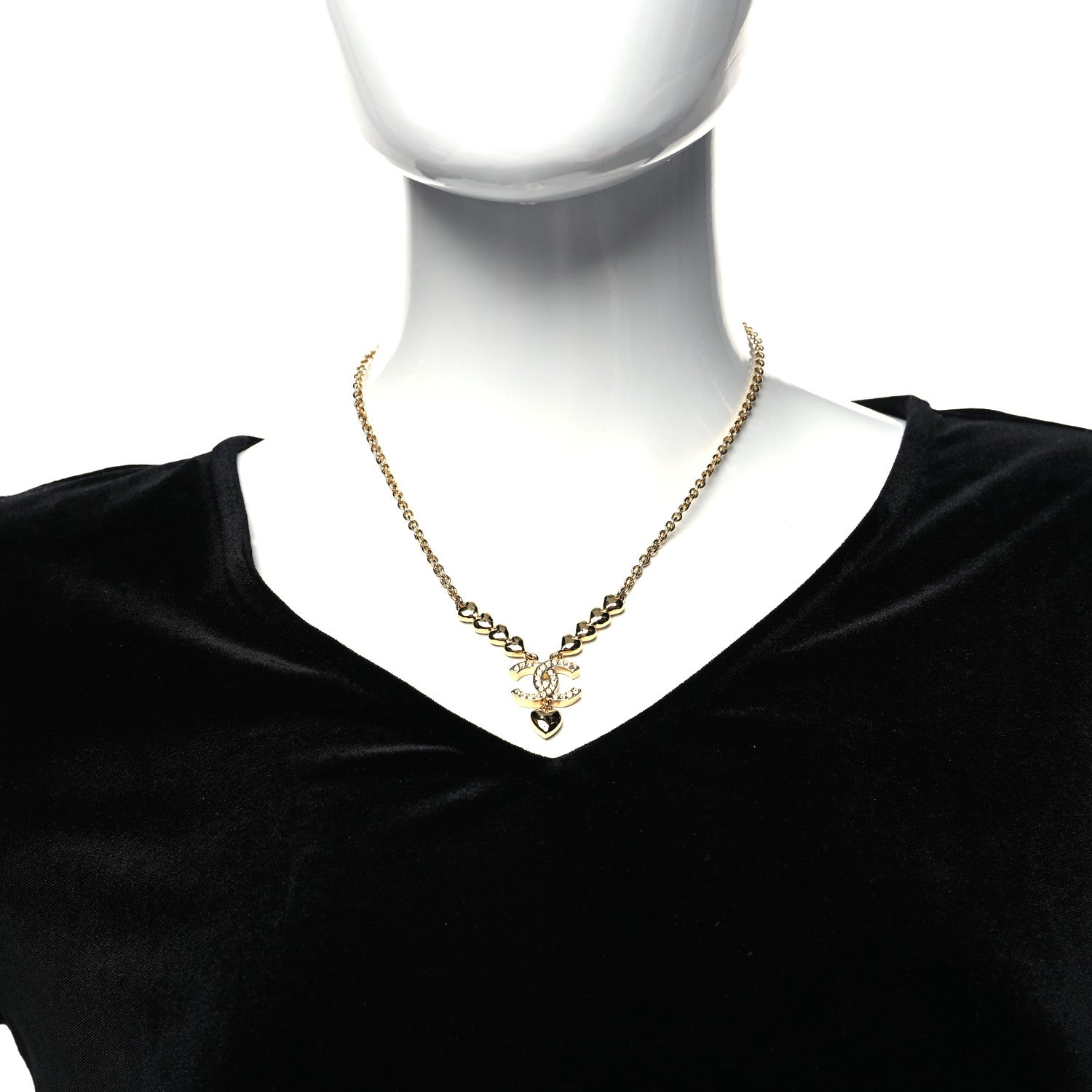 Chanel Crystal CC Heart Link Pendant Necklace in Gold 2 of 5